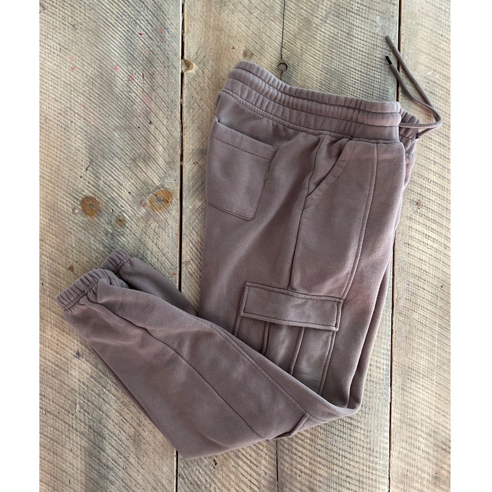 Gaiam Mauve Taupe Cargo Joggers Fleece High Rise Sweatpants Small